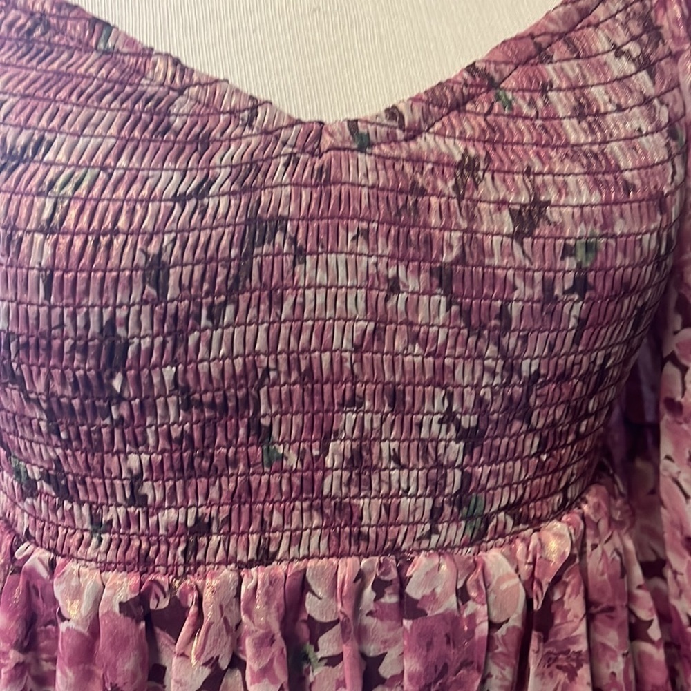 Crystal doll pink floral long sleeve dress with elasticized bust - Picture 3 of 13